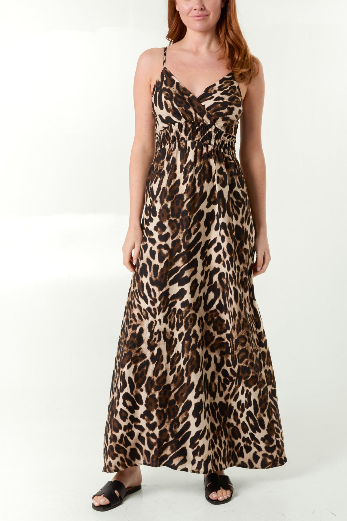 Leopard Shirred Cami Maxi Dress