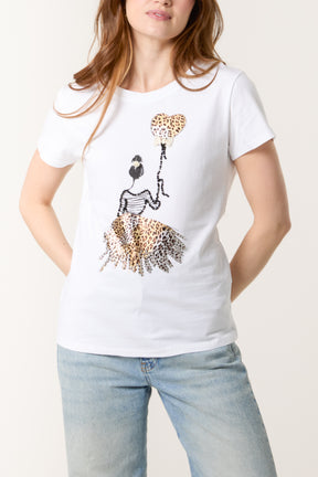 Embellished Leopard Heart Girl T-Shirt