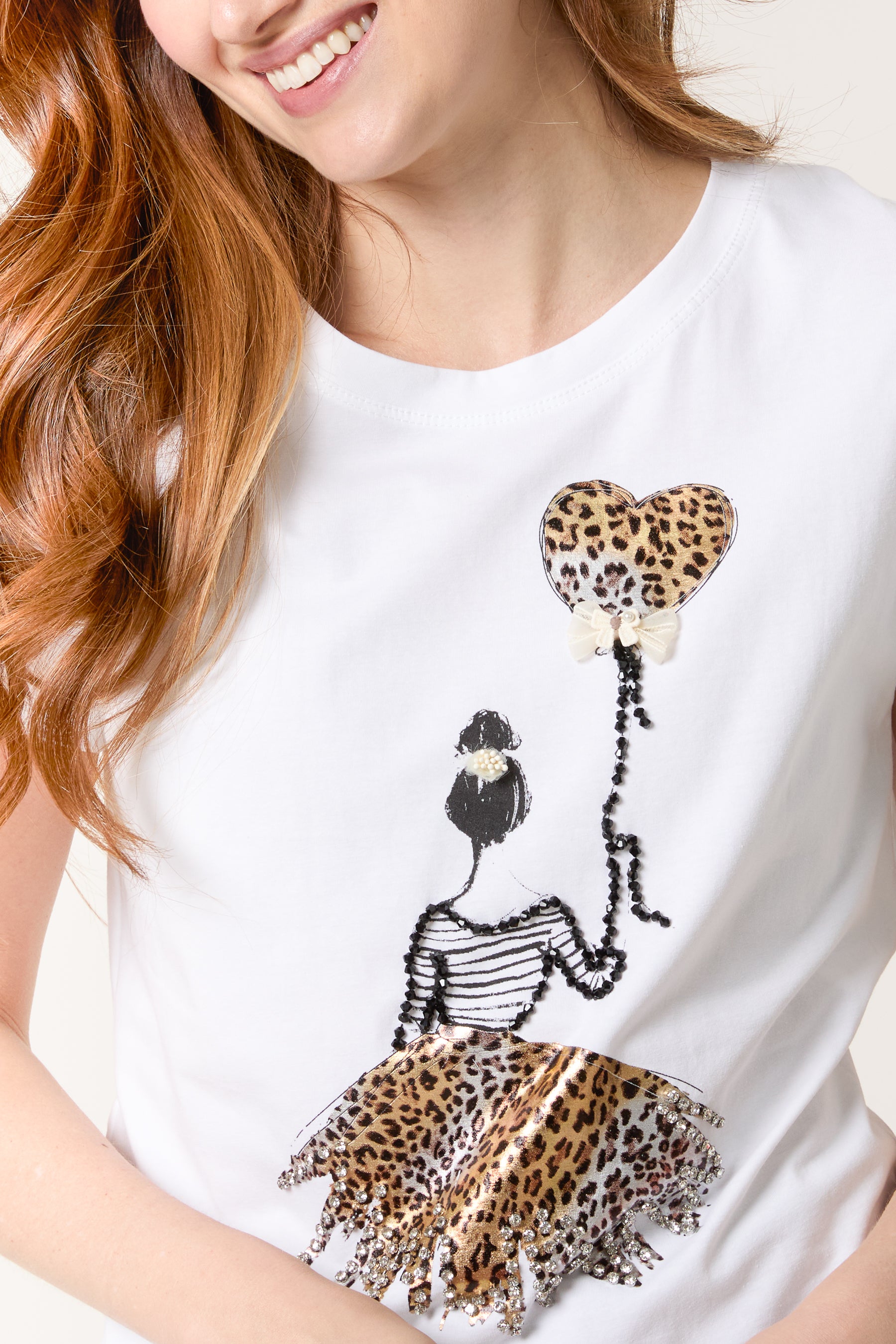 Embellished Leopard Heart Girl T-Shirt