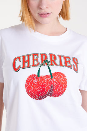 'Cherries' Embellished Print T-Shirt