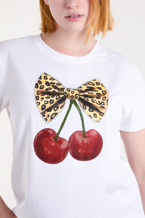 Leopard Bow Cherry Print T-Shirt