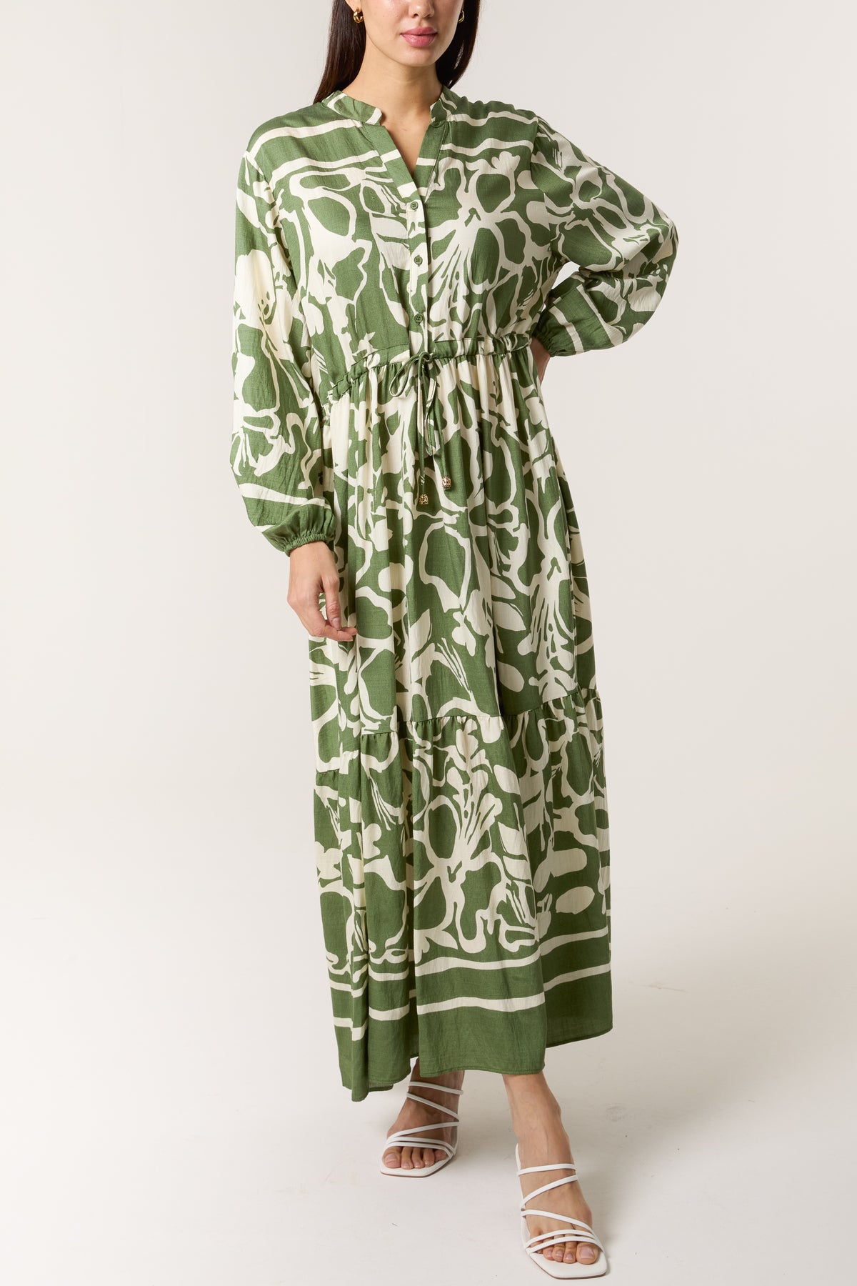 Floral Print Collar Smock Maxi Dress