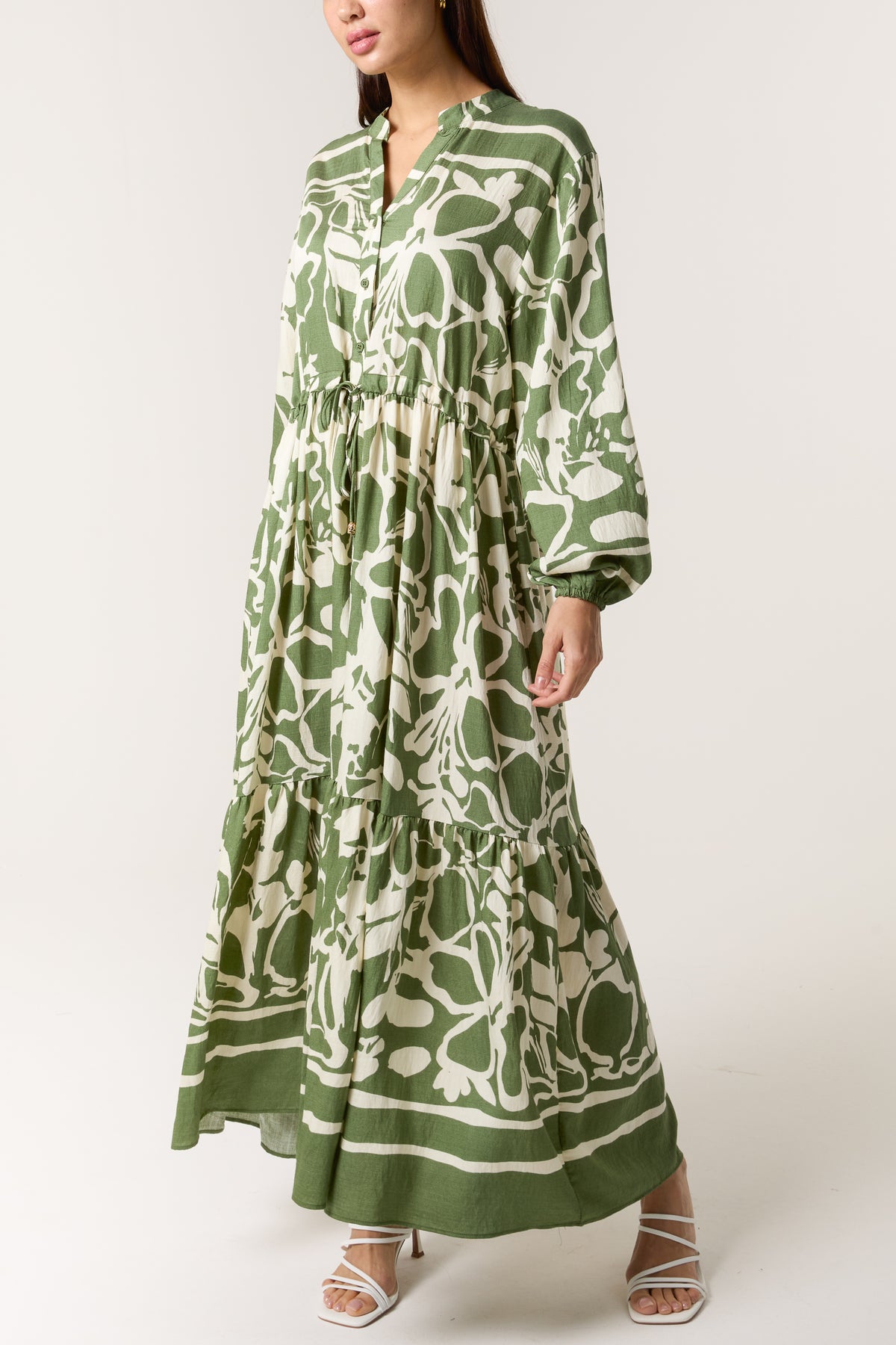 Floral Print Collar Smock Maxi Dress