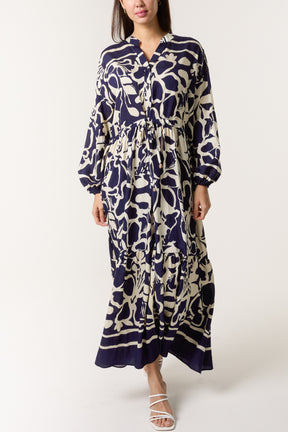 Floral Print Collar Smock Maxi Dress