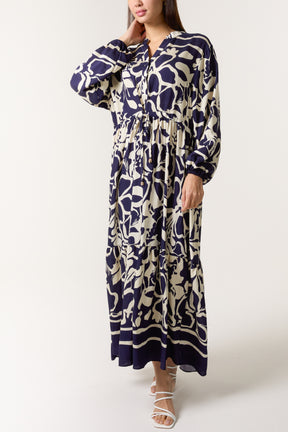 Floral Print Collar Smock Maxi Dress