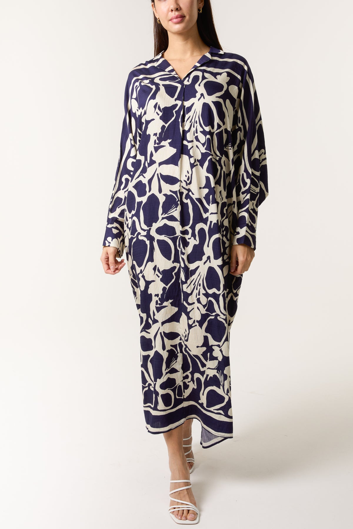 Abstract Floral Collared Maxi Dress