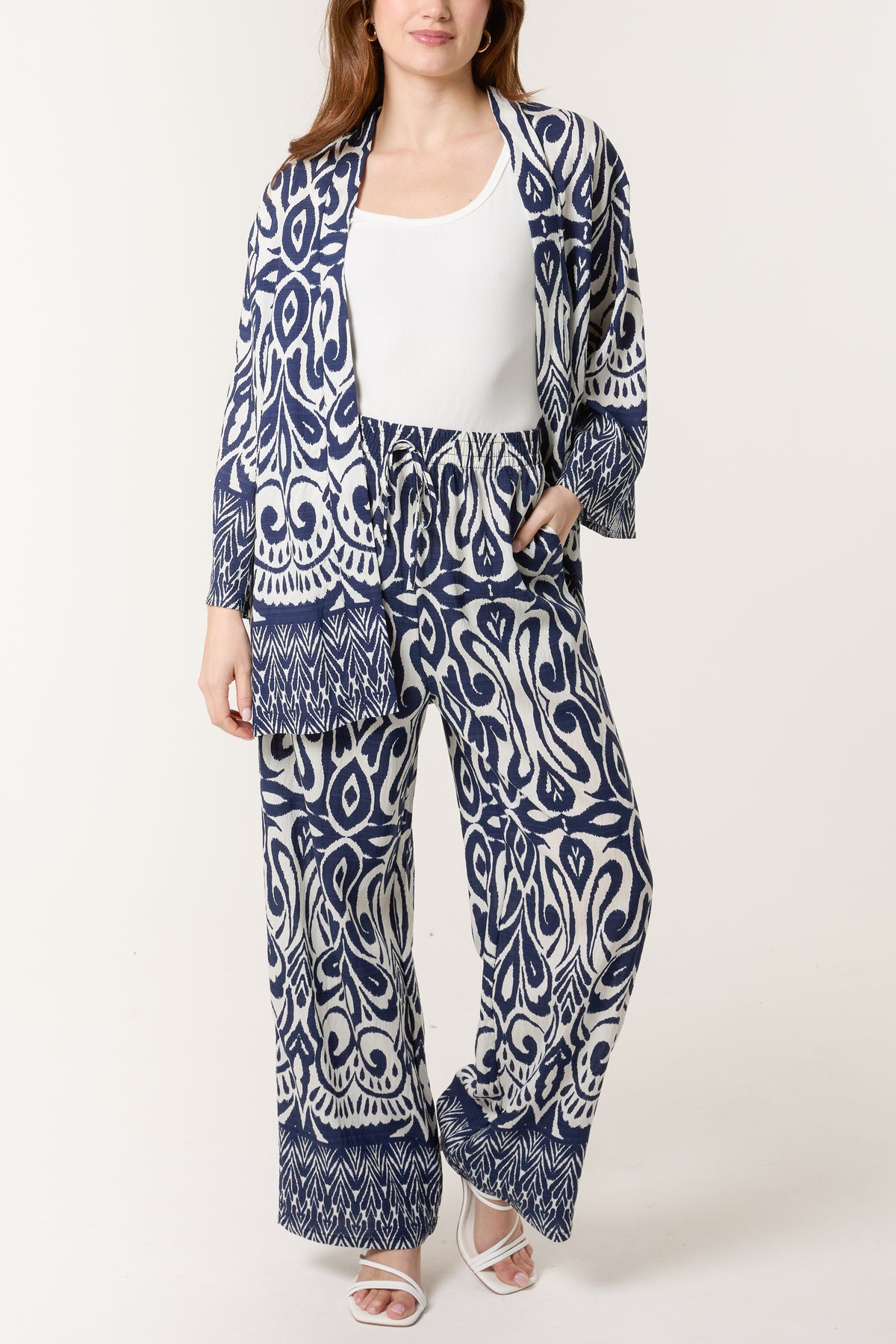 Abstract Print Kimono & Trouser Set