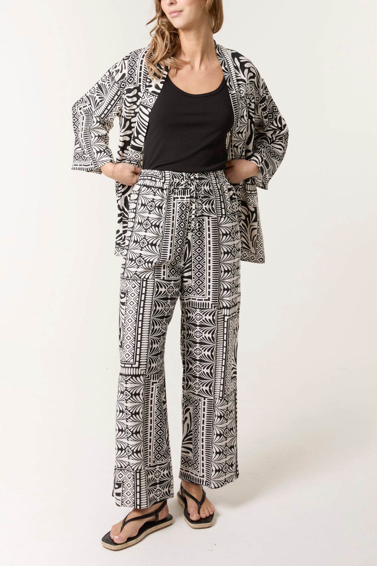 Mixed Print Kimono & Trouser Set