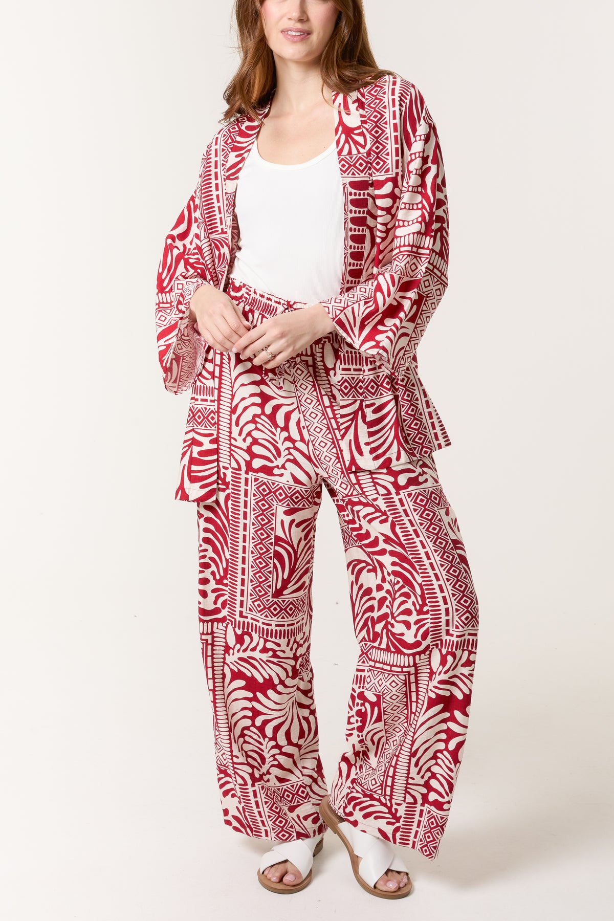 Mixed Print Kimono & Trouser Set