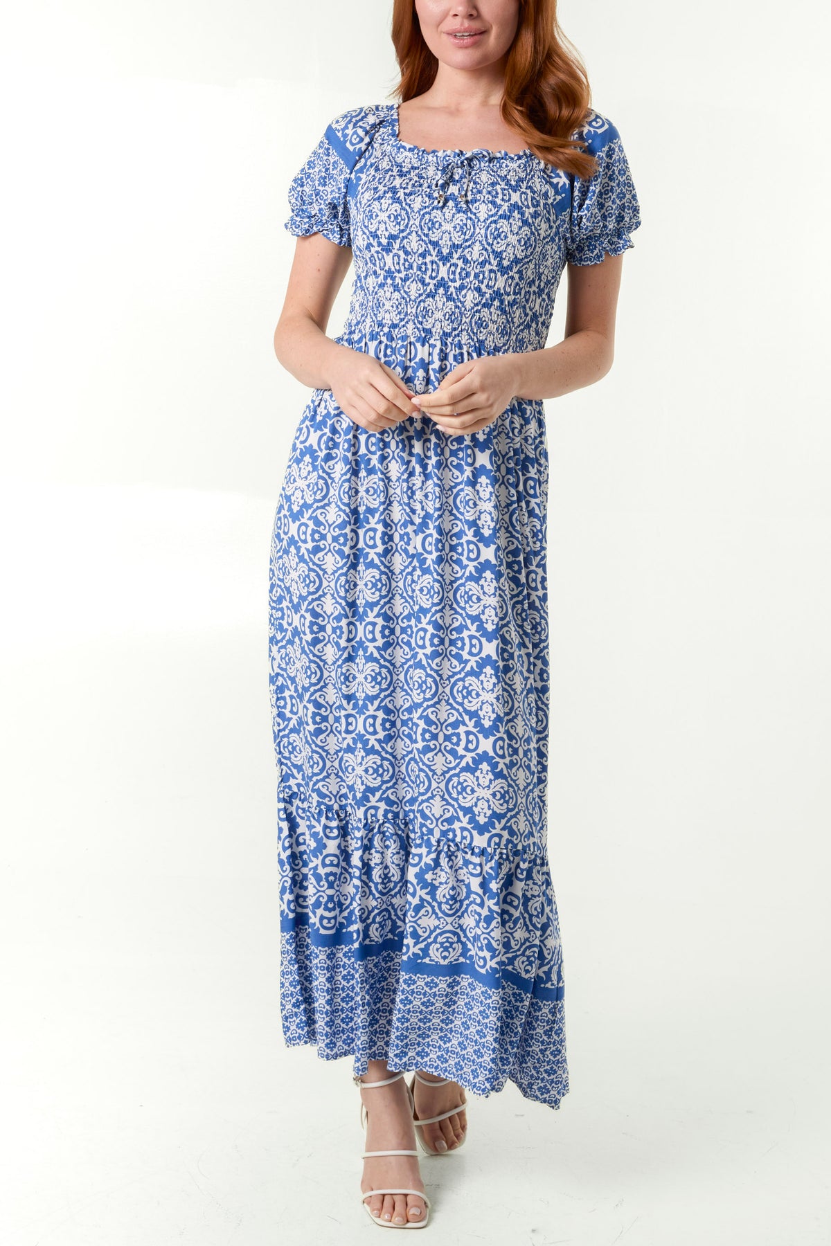 Ikat Print Shirred Bust Maxi Dress