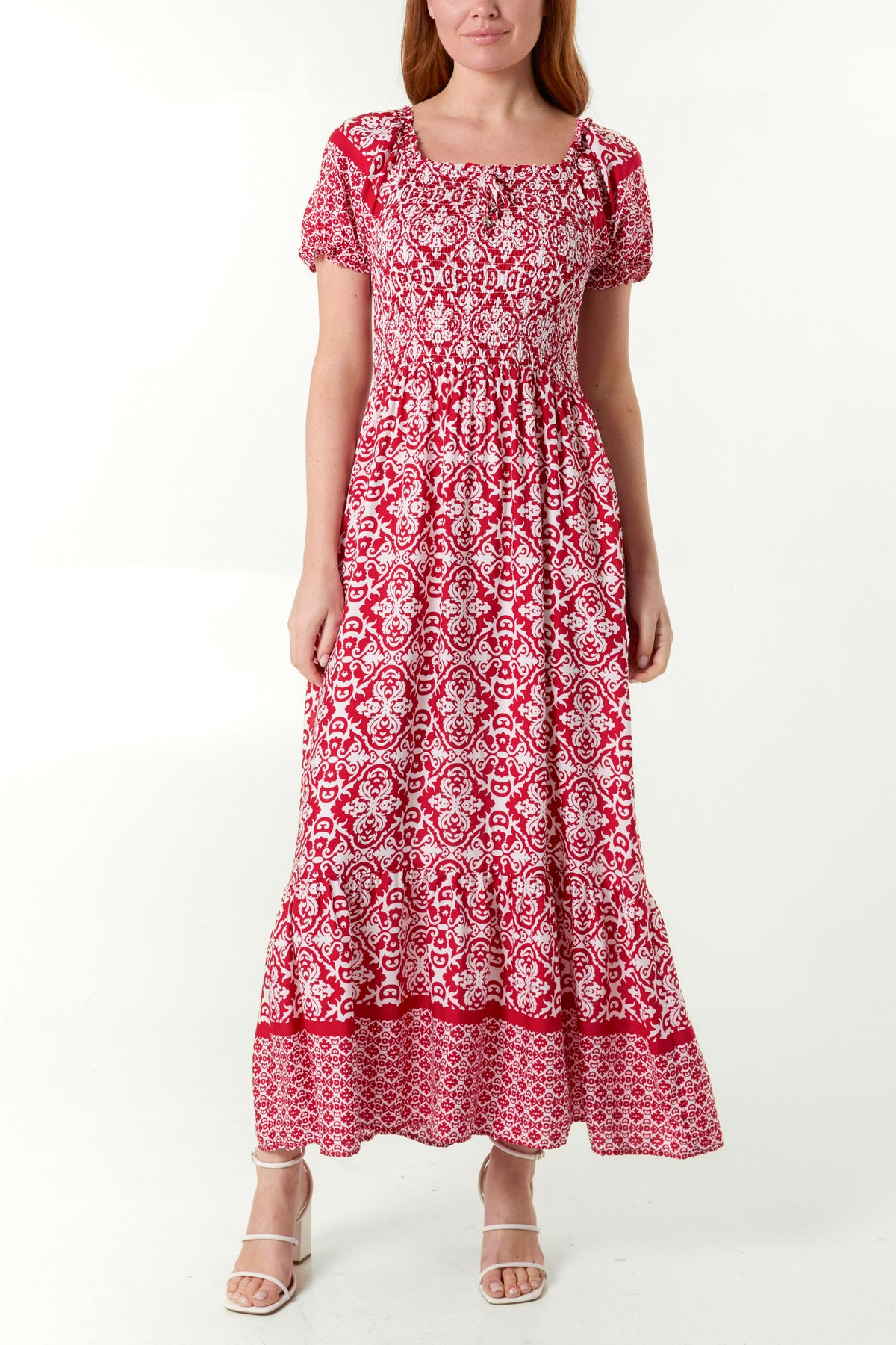 Ikat Print Shirred Bust Maxi Dress