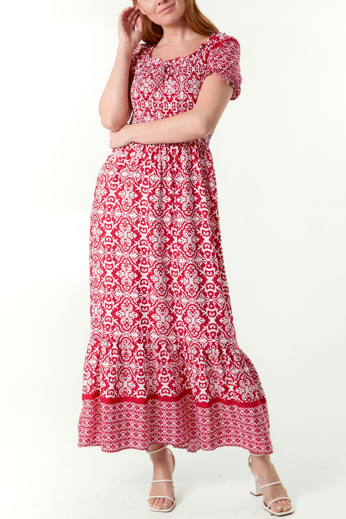 Ikat Print Shirred Bust Maxi Dress