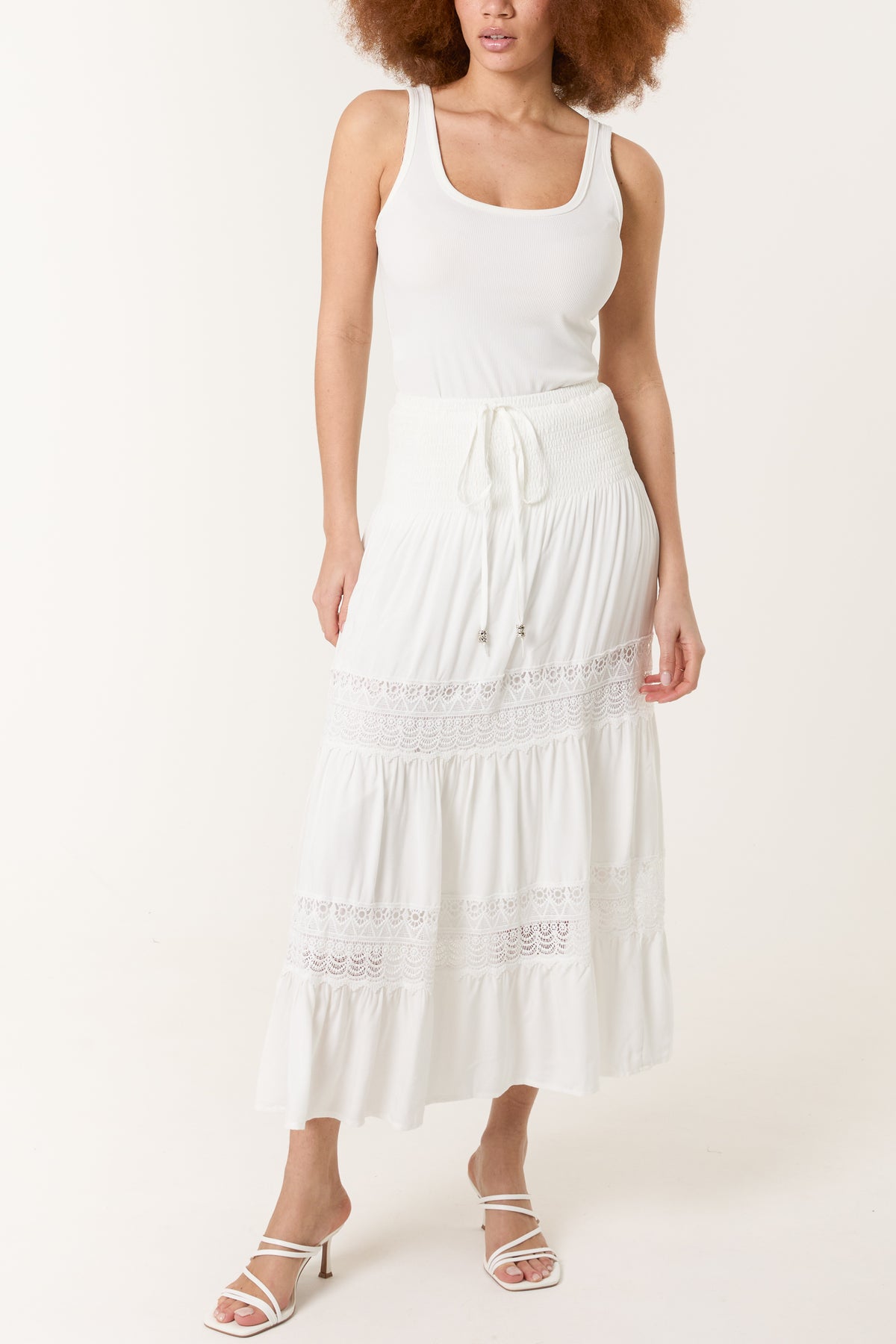 Lace Tiered Beaded Skirt