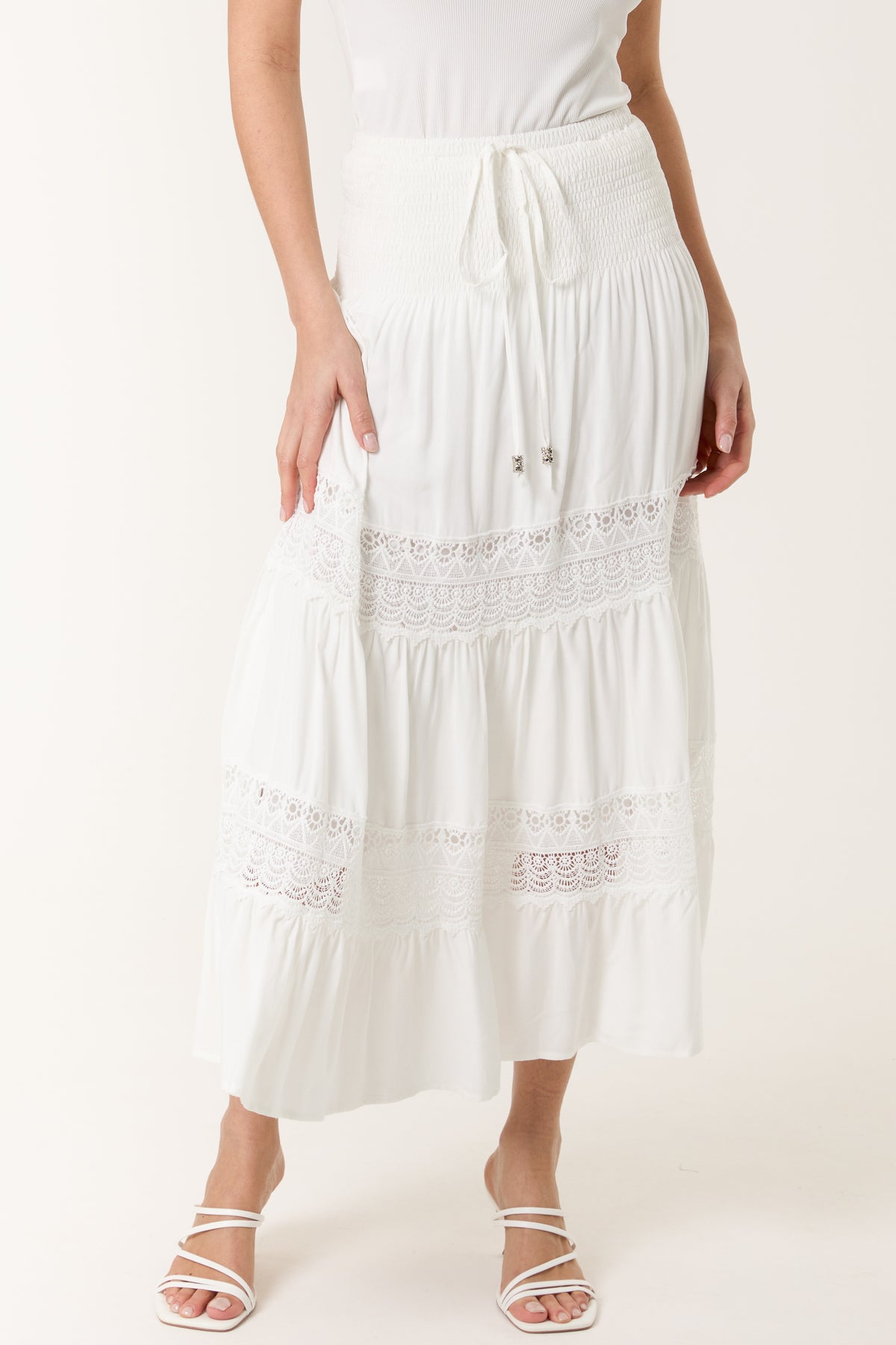 Lace Tiered Beaded Skirt