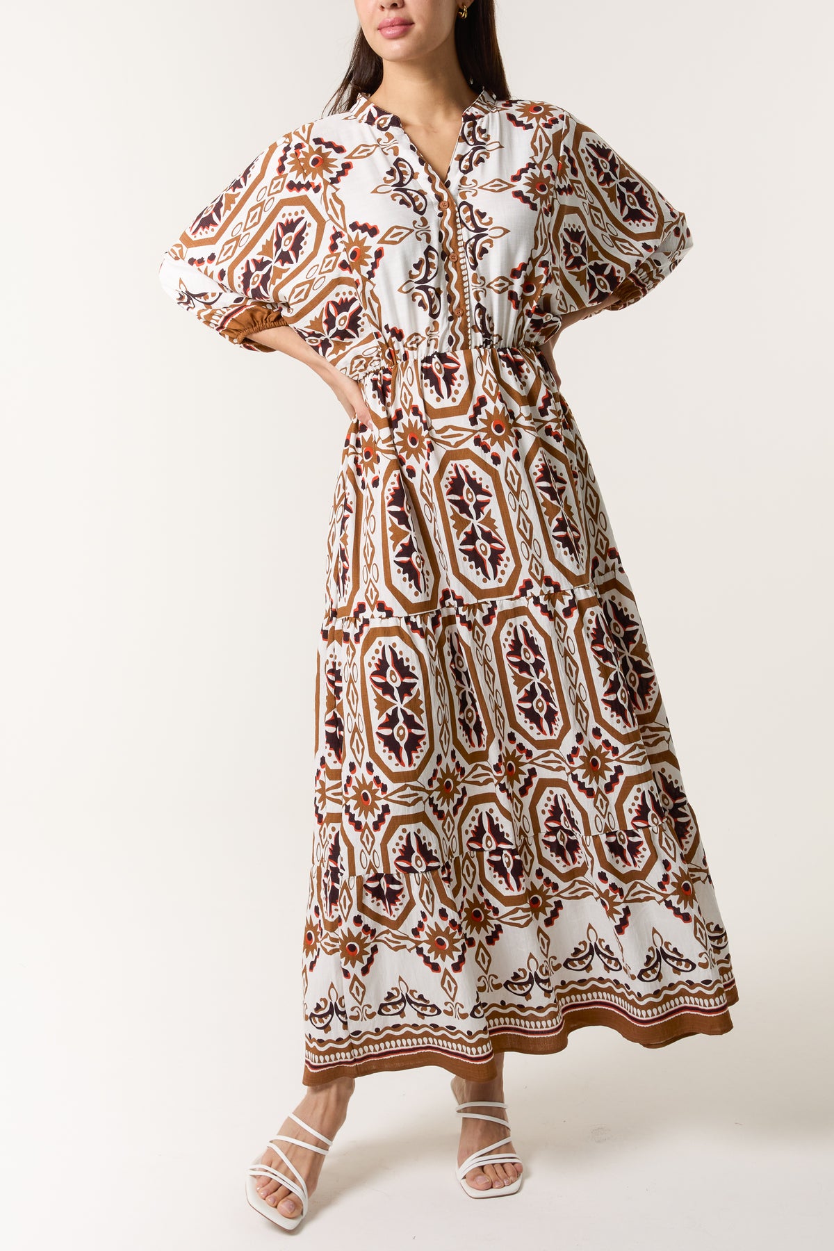 Mosaic Print Collar Smock Maxi Dress