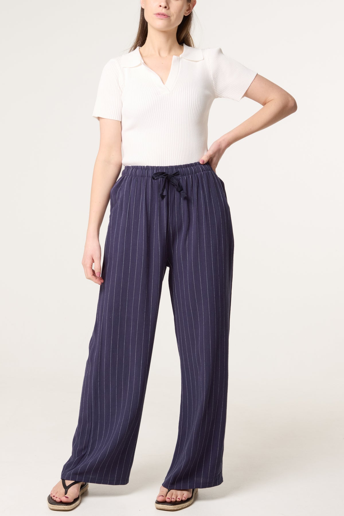 Pin Striped Elasticated Trousers