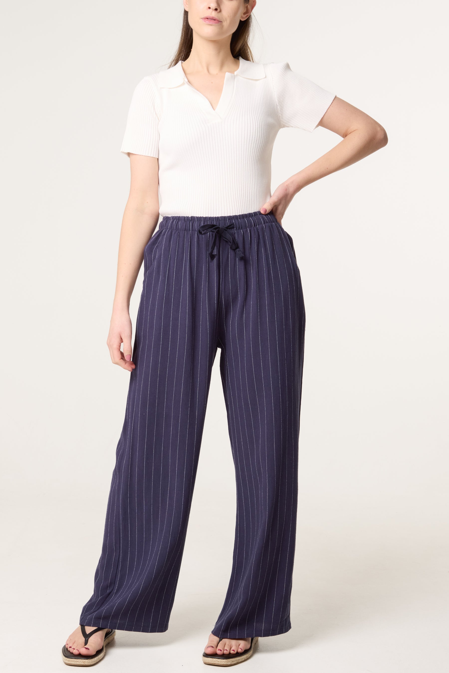 Pin Striped Elasticated Trousers