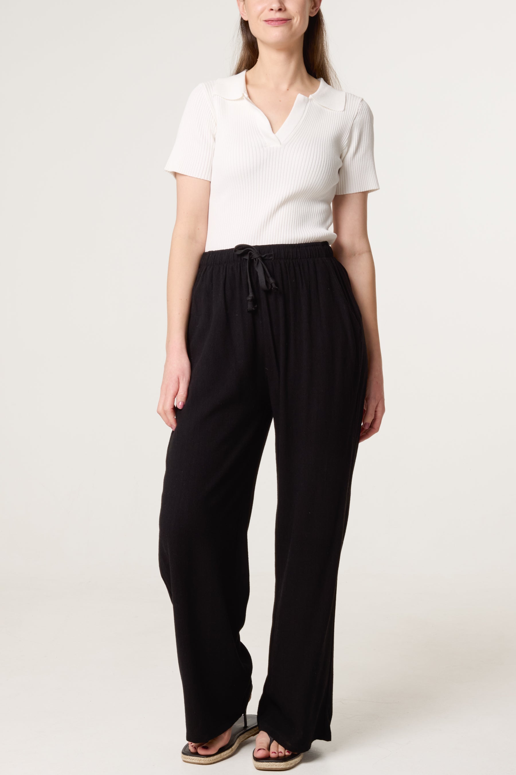 Linen-Blend Drawstring Trousers