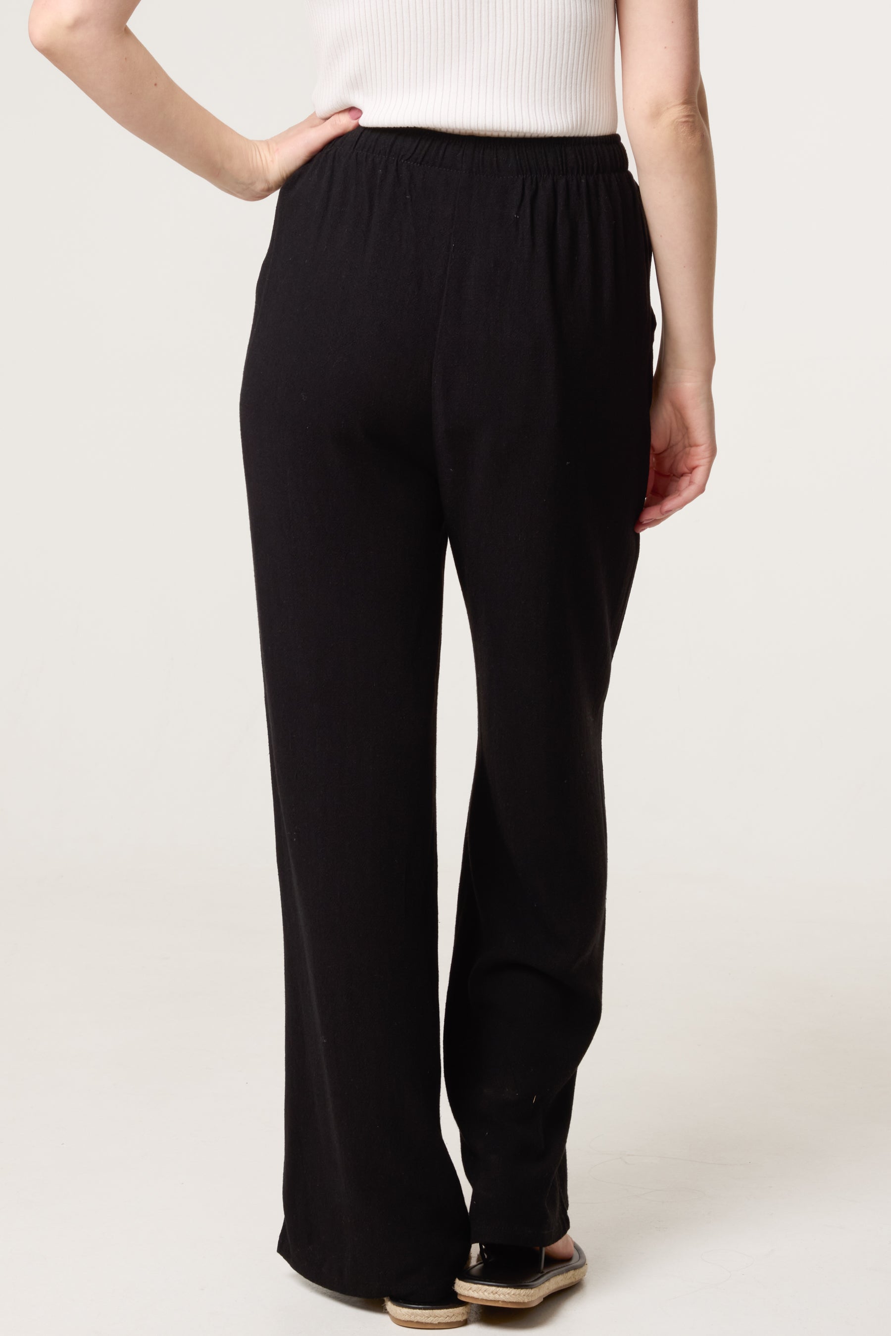 Linen-Blend Drawstring Trousers