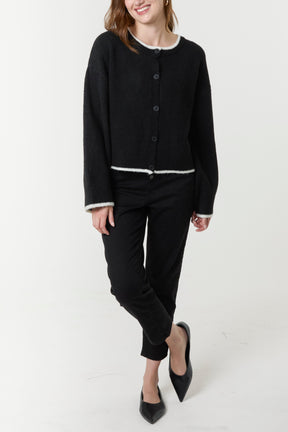 Two-Tone Contrast Edge Cardigan