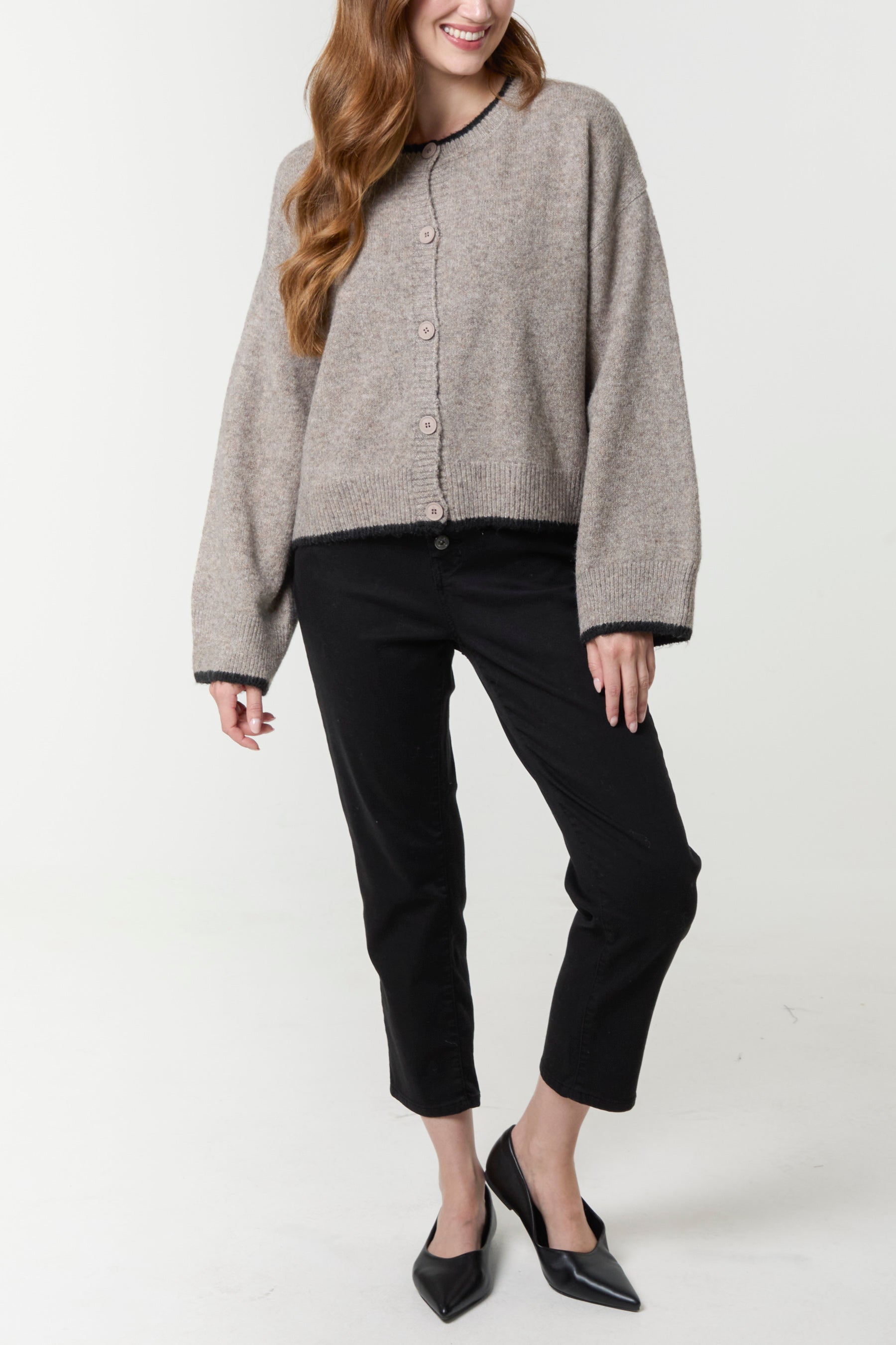 Two-Tone Contrast Edge Cardigan