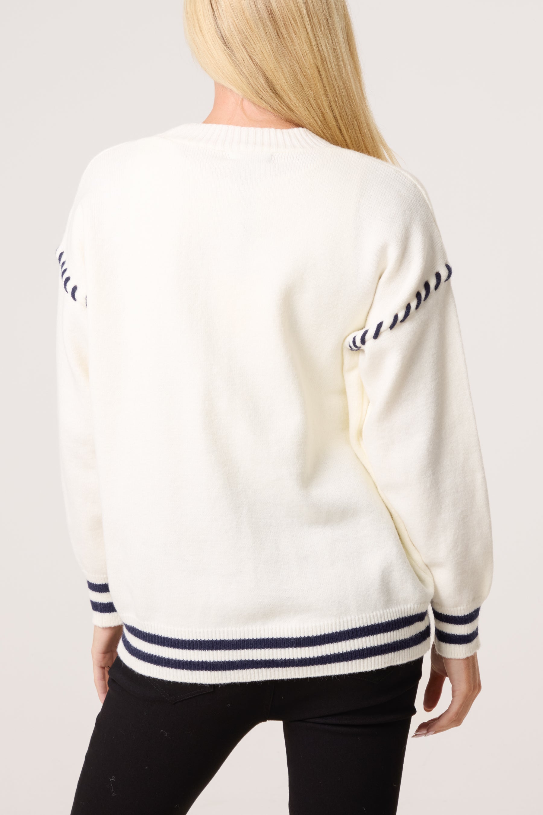 Embroidered Striped Bear Varsity Cardigan
