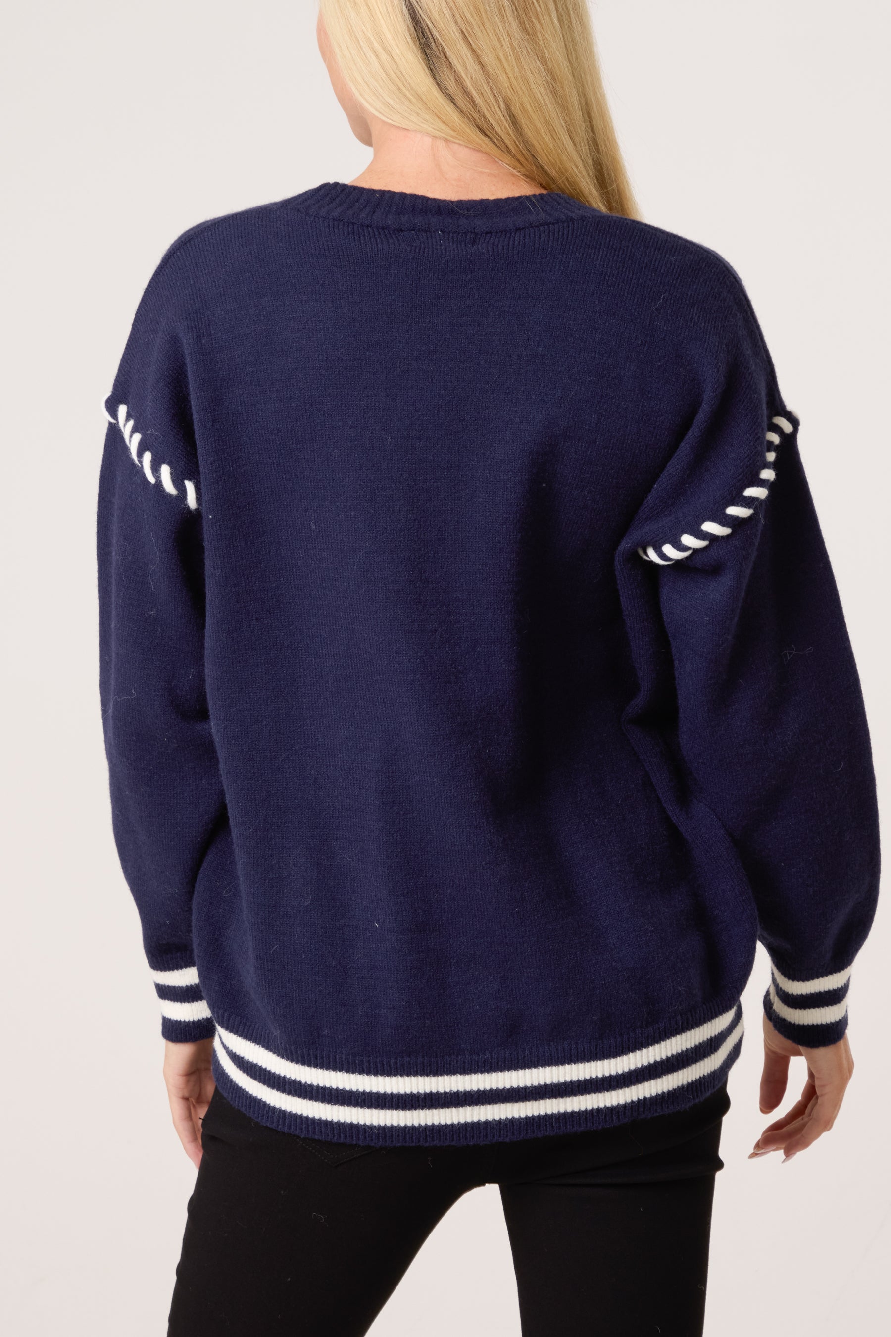 Embroidered Striped Bear Varsity Cardigan