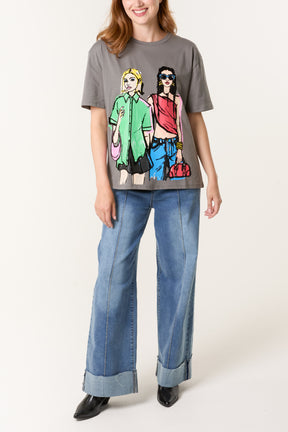 Colourful Girls Graphic Illustration T-Shirt
