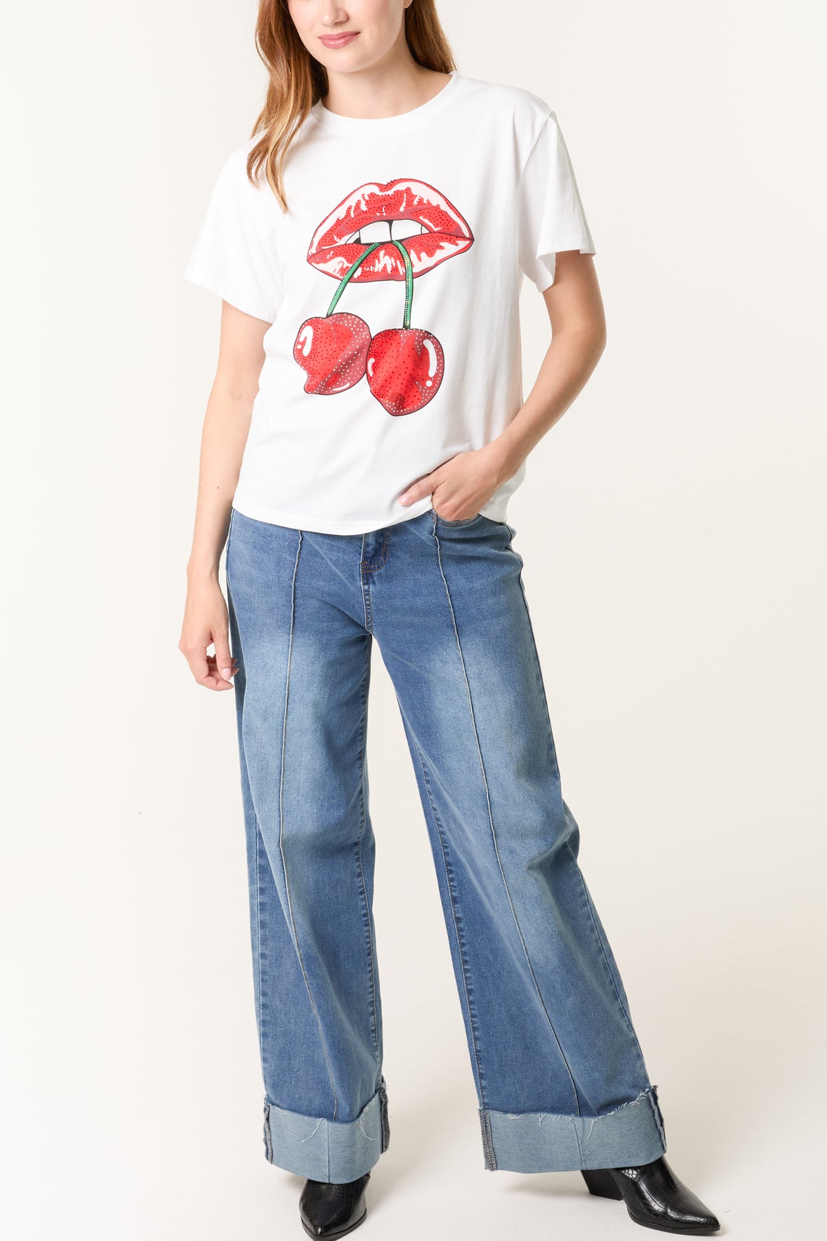 Embellished Lips & Cherry T-Shirt