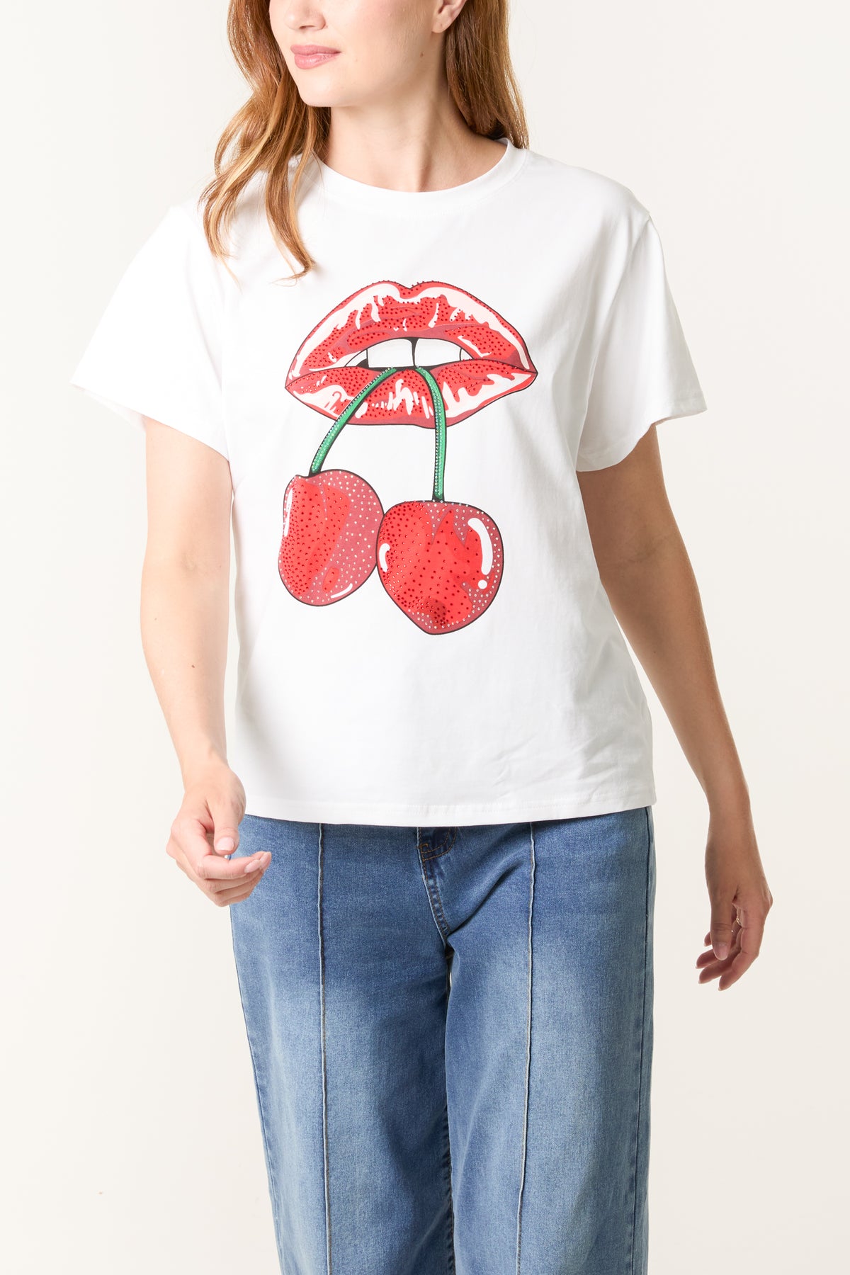 Embellished Lips & Cherry T-Shirt