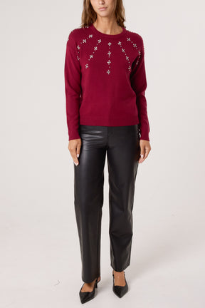 Flower Embellished Knit Jumper