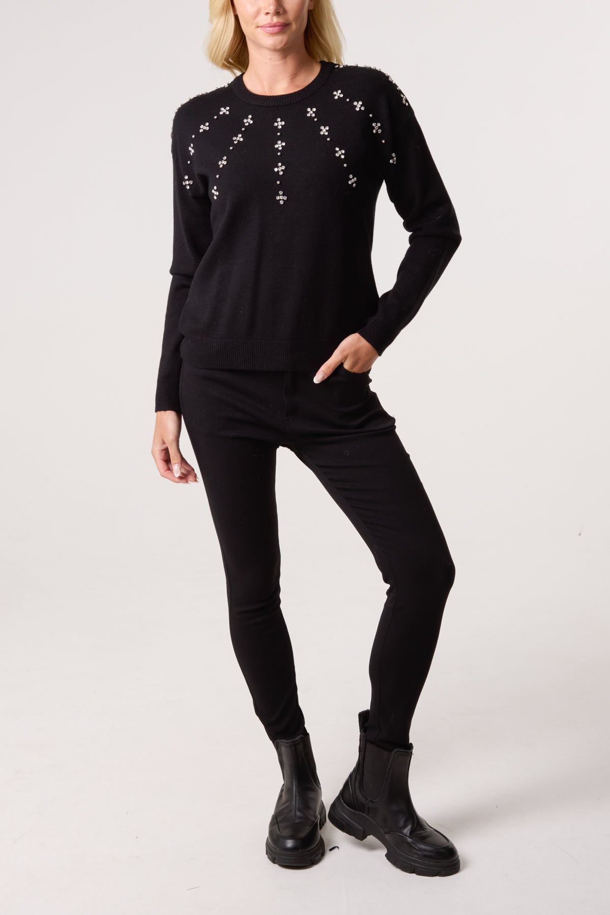 Flower Embellished Knit Jumper