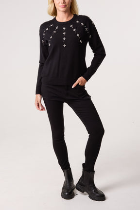 Flower Embellished Knit Jumper