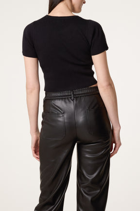 Diamante Round Neck Cropped Fine Guage Jumper