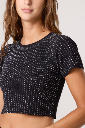 Diamante Round Neck Cropped Fine Guage Jumper