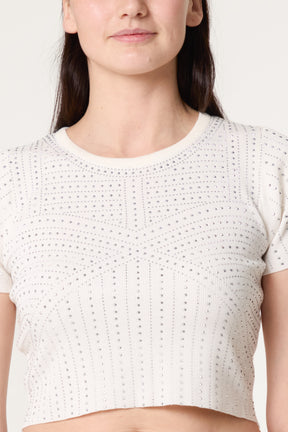 Diamante Round Neck Cropped Fine Guage Jumper