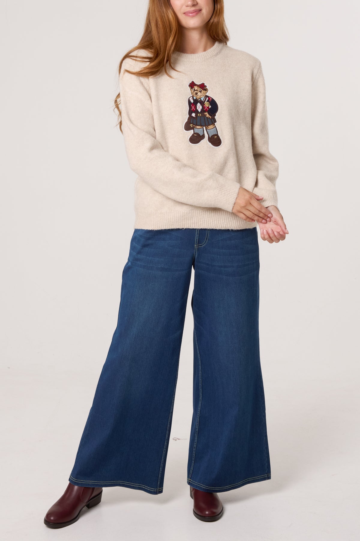 School Girl Bear Round Neck Jumper