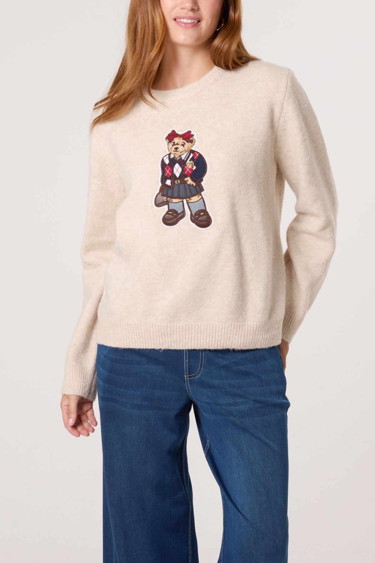 School Girl Bear Round Neck Jumper