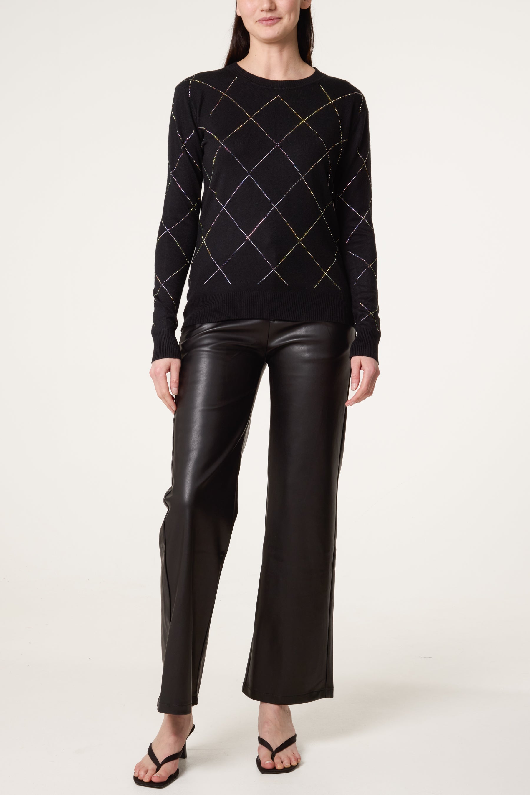 Embellished Diamond Print Jumper