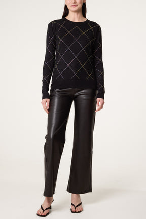 Embellished Diamond Print Jumper