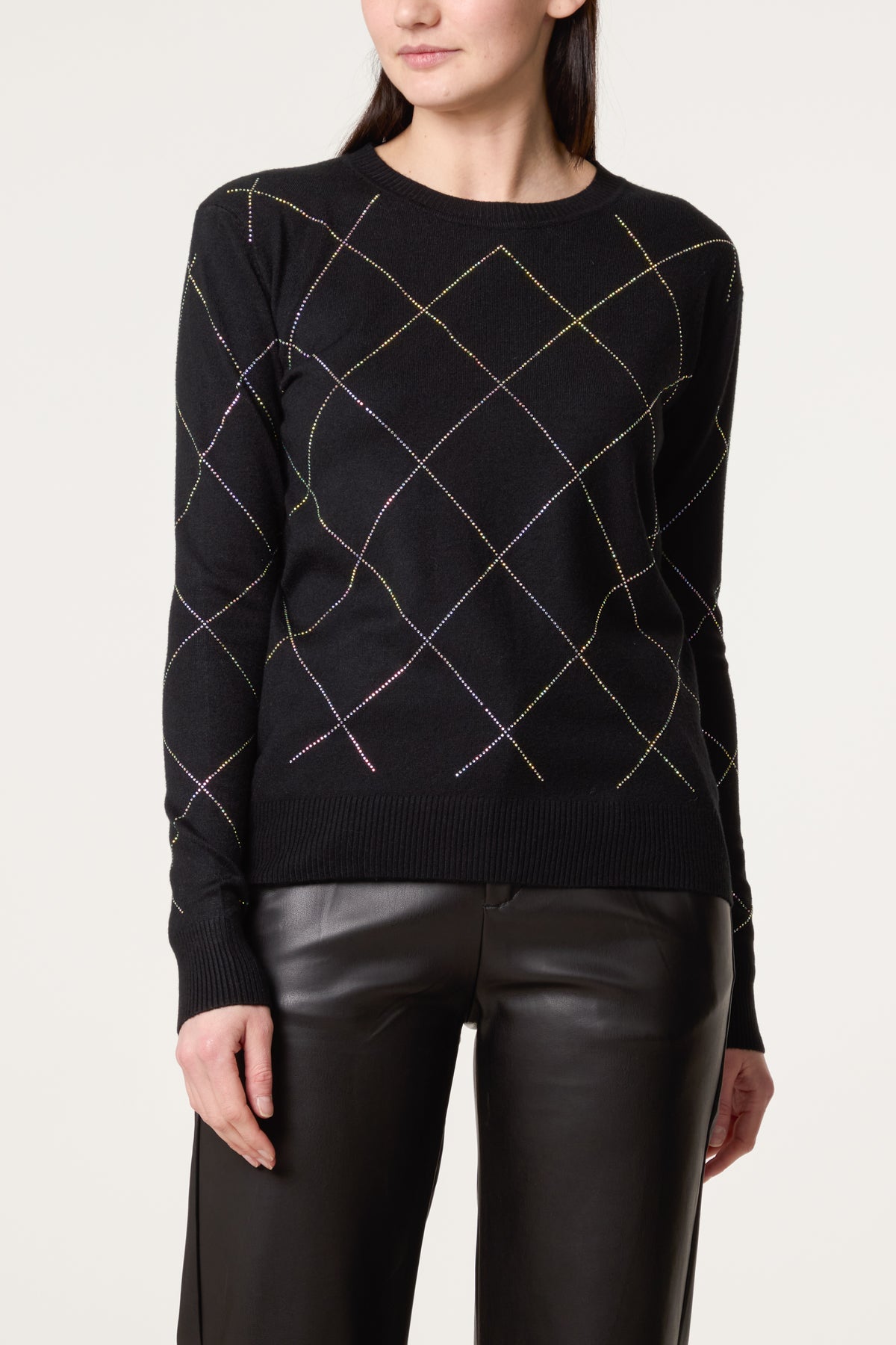 Embellished Diamond Print Jumper
