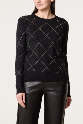 Embellished Diamond Print Jumper