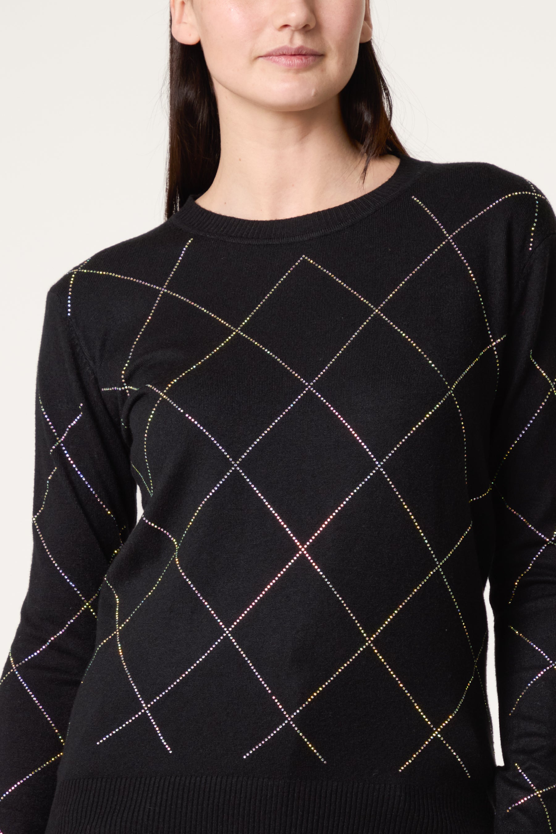 Embellished Diamond Print Jumper