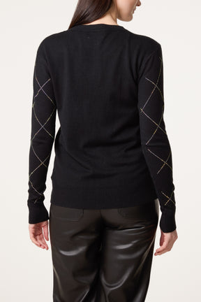 Embellished Diamond Print Jumper
