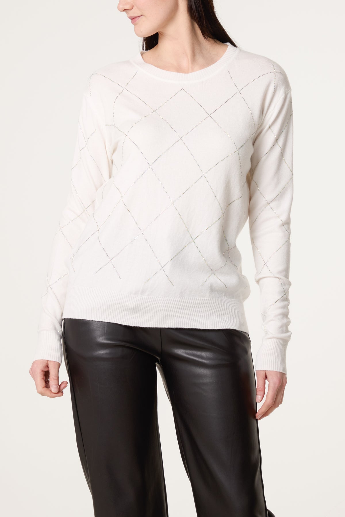 Embellished Diamond Print Jumper