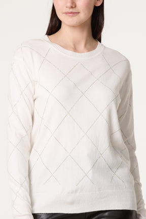 Embellished Diamond Print Jumper