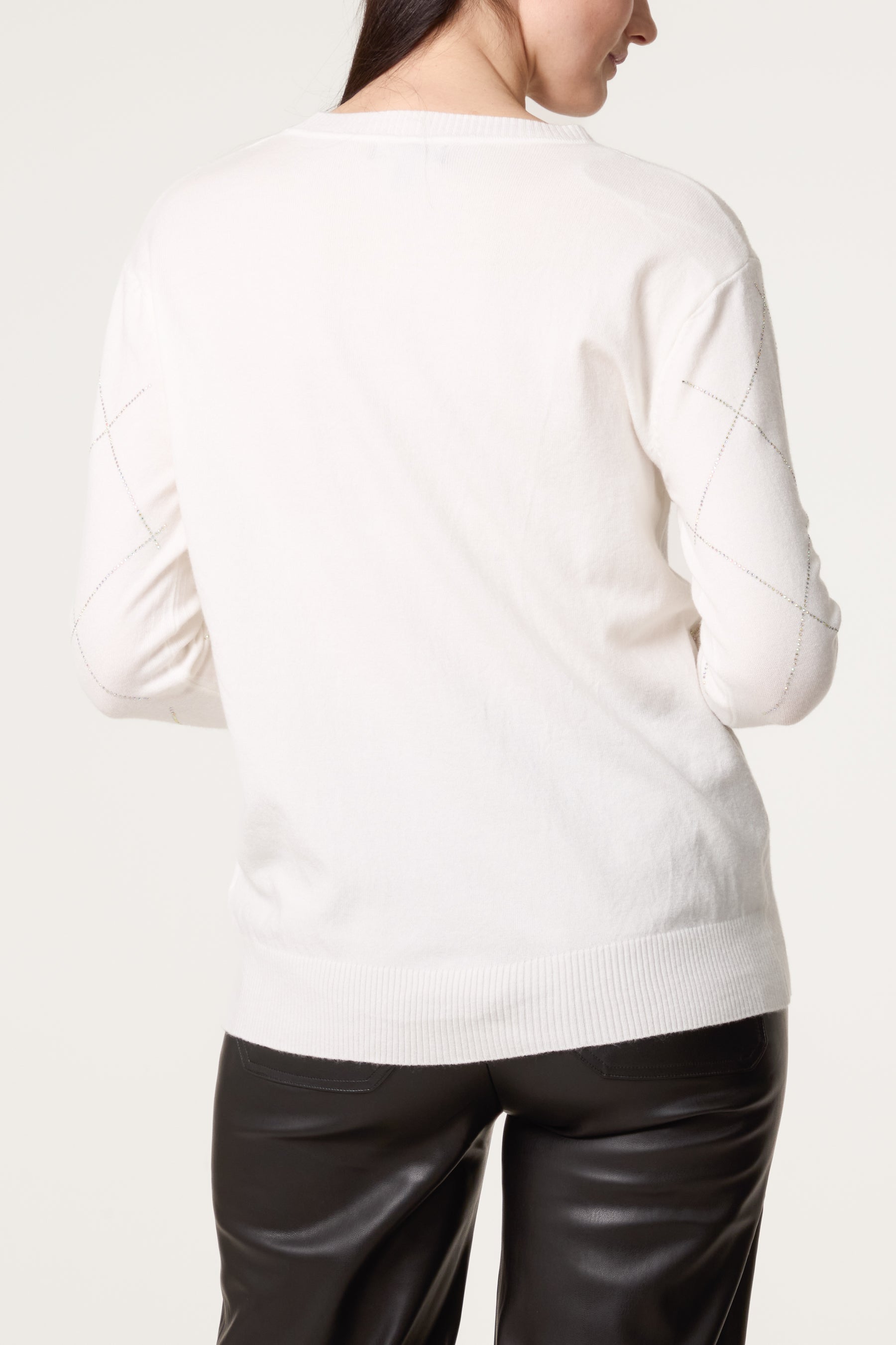 Embellished Diamond Print Jumper