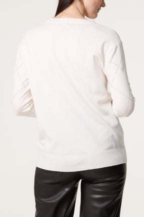 Embellished Diamond Print Jumper