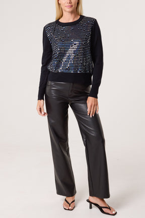 Sequin Crew Neck Knit Jumpers