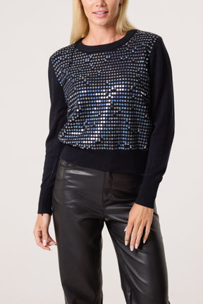 Sequin Crew Neck Knit Jumpers